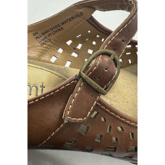 WhiteMt Mario Peep Toe Brown Faux Leather Mule Clogs Women's 8M Mary Jane Strap - Picture 7 of 8